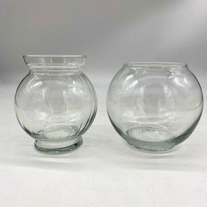 Pair Of Glass Round Posey Vases or Betta Fish Bowls